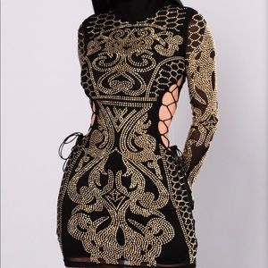 Black and Gold Rhinestone Party Dress